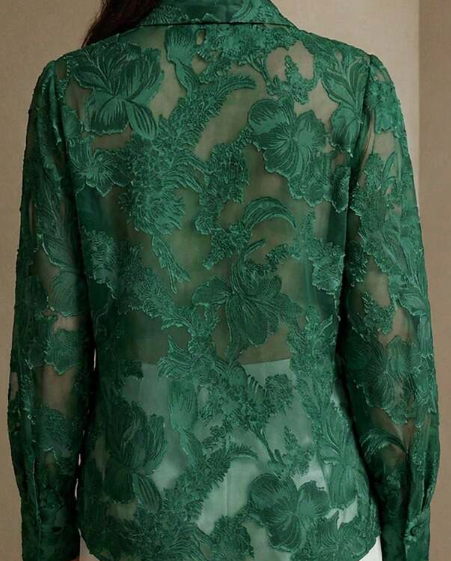 Anewsta Women Elegant Charming Micro-Sheer Jacquard Pattern Turtleneck Blouse Women Shirt